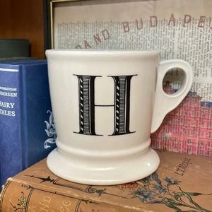 Anthropologie White & Black Alphabet Letter “H” Monogram Shaving Style Mug Cup